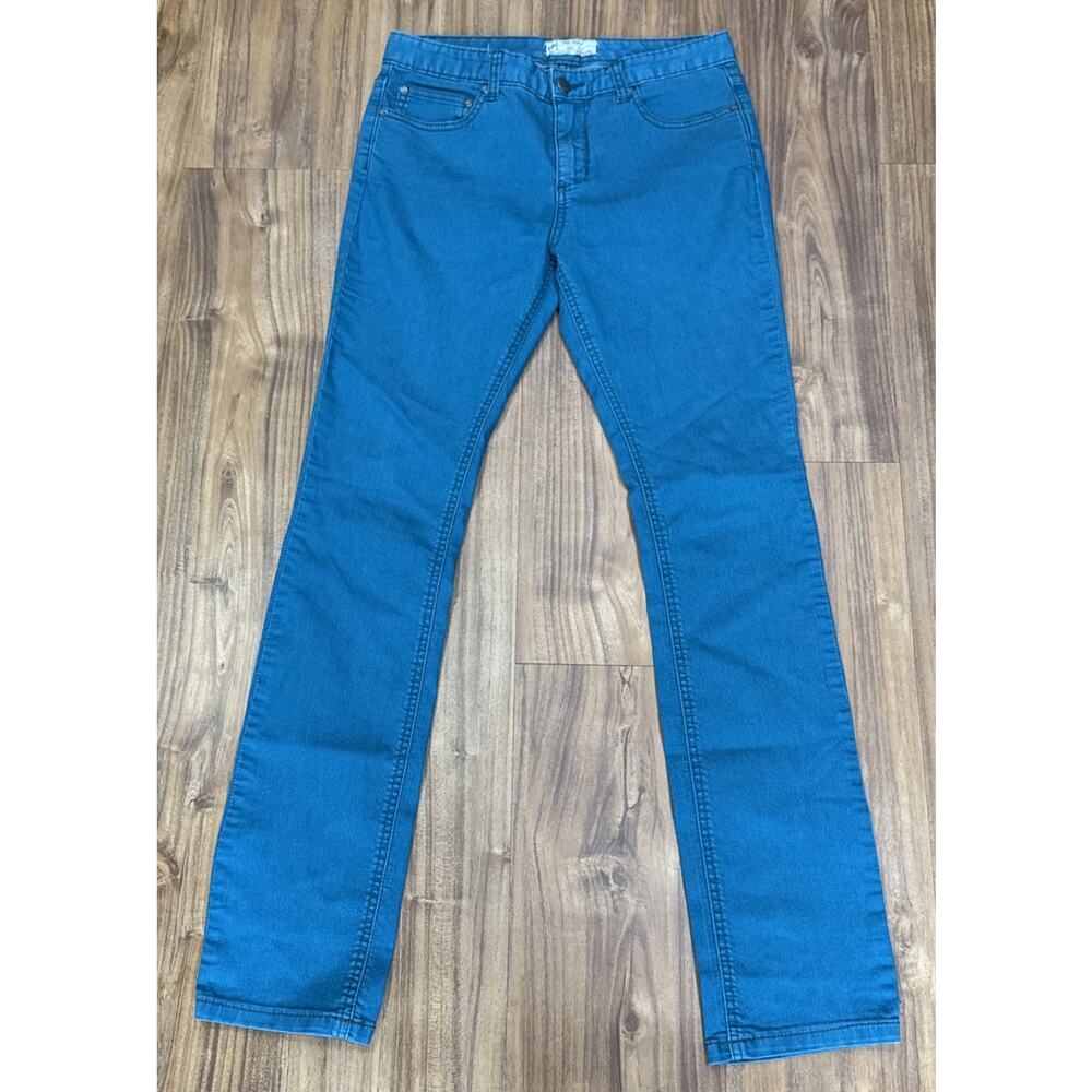 Free People Jeans Womens Sz 27x30 Turquoise Blue Stretch Denim Straight Leg Boho